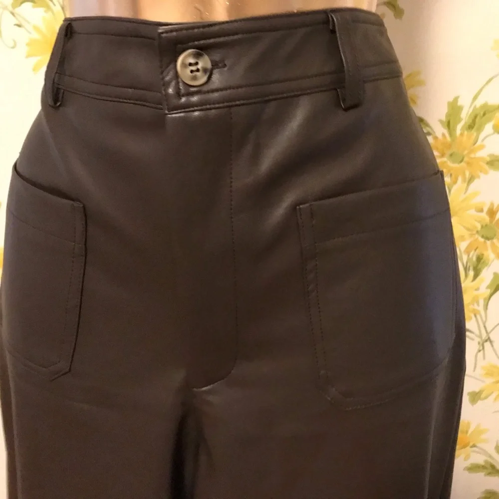 NWT Faux leather High waist wide leg  pants Dark brown size M - Picture 15 of 16